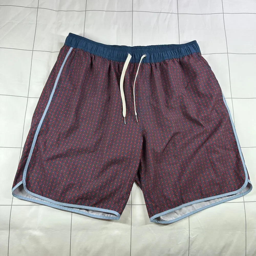 Fair Harbor Shorts Mens XXL Blue Red Anchor Trunk Athletic Swim Pool Beach Lined